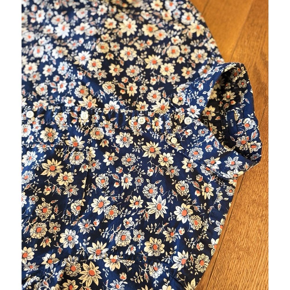 J Crew Shirt Mens Medium Navy Floral Short Sleeve Button Front Slim Flex Washed